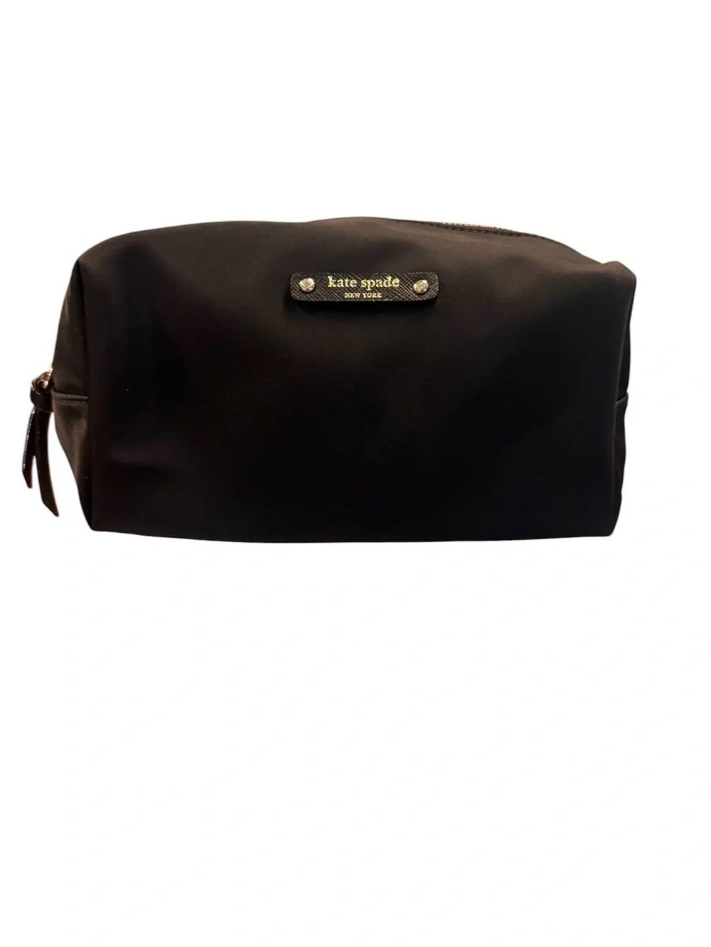 kate spade Black Nylon Cosmetic Pouch with Gold Logo Plaque